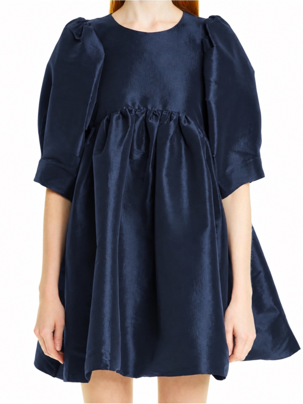 Kika Vargas Mathilde Silk Blend Navy Taffeta Puff Sleeve Mini Dress L
